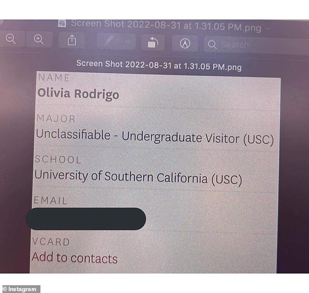 Status: Another photo that appeared on Rodrigo's fan pages shows her status at school as