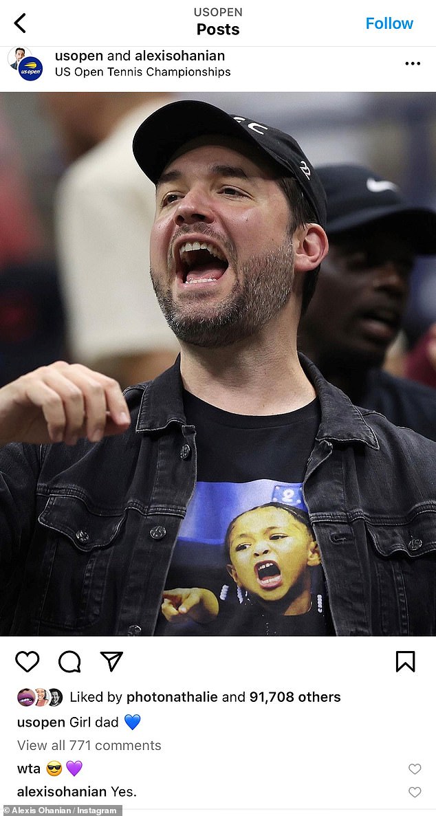 Another Olympia tribute: Ohanian also paid tribute to his daughter for wearing a T-shirt with her picture on the front while watching his wife play at the US Open on Friday.