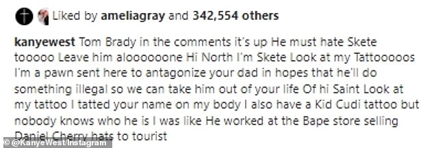 The Grammy Award winner wrote imitating the comedian: 'Hi North I'm Skate look at my Tattooooos'.