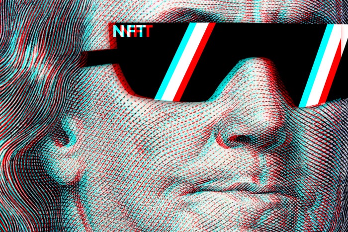 NFT artwork featuring Benjamin Franklin on a $100 banknote.