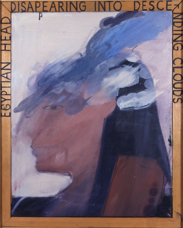 Disappearing an Egyptian head in the descending clouds by David Hockney, 1961.