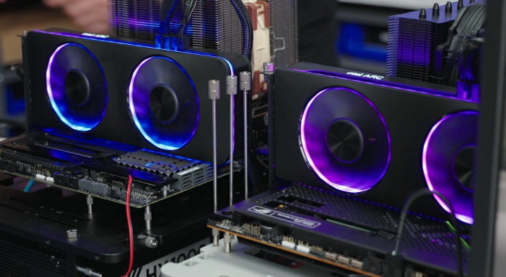 Two Intel Arc GPUs working side by side.